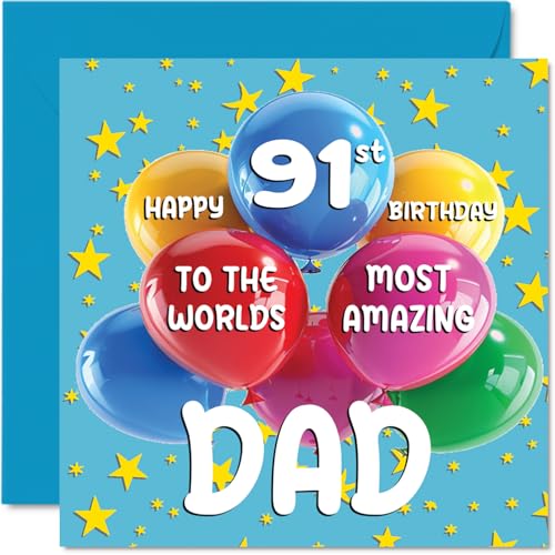 Stuff4 Geburtstagskarte zum 91. Vater – World's Most Amazing Dad – Happy 91st Birthday Card for Dad from Son Daughter, 145 mm x 145 mm, Age 91 Ninety-One Greeting Cards for Dad Father Papa von Stuff4