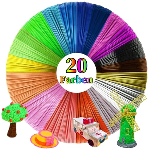 Stutfree 3D Stift Filament 1.75mm PLA, 20 Farben 3D Drucker Filament, je 5M, 3D Printer Filament 3D Druckmaterialien Set für Kinder und Erwachsene von Stutfree