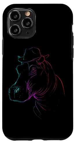 Hülle für iPhone 11 Pro Elegantes Nilpferd mit Fedora-Hut-Skizze von Stylish Hippo Fedora Animal Headwear