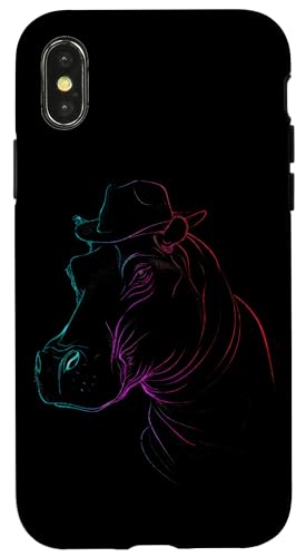 Hülle für iPhone X/XS Elegantes Nilpferd mit Fedora-Hut-Skizze von Stylish Hippo Fedora Animal Headwear