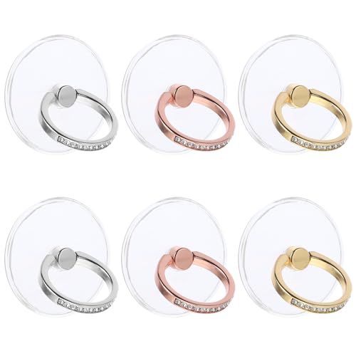 6 Stück Handy Ring Halterung, Diamant Fingerhalterung Handy 360 Drehung Transparent Handy Halterung Hand Handyringhalterung Finger Fingerhalter Handy Fingerhalterung für Smartphones Tablets Hüllen von Styquenzer