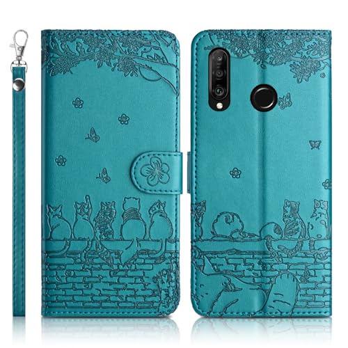 Succtopy Handyhülle für Huawei P30 lite Premium PU Lederhülle Huawei P30 lite Klappbar Flip Case Tasche Magnet Kartenfach Standfunktion Schutzhülle Huawei P30 lite Blau von Succtopy