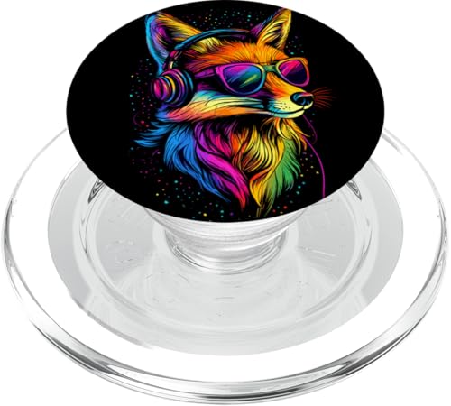 Fuchs Kopfhörer Bunte Regenbogen Farben Rotfuchs DJ Füchse PopSockets PopGrip für MagSafe von Süßer Fuchs & Füchse Geschenk für Musik Liebhaber