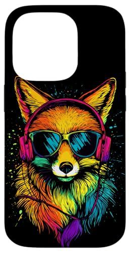 Hülle für iPhone 14 Pro Fuchs Kopfhörer Bunte Regenbogen Farben Rotfuchs DJ Füchse von Süßer Fuchs & Füchse Geschenk für Musik Liebhaber