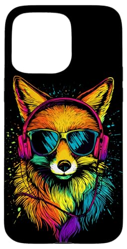 Hülle für iPhone 15 Pro Max Fuchs Kopfhörer Bunte Regenbogen Farben Rotfuchs DJ Füchse von Süßer Fuchs & Füchse Geschenk für Musik Liebhaber