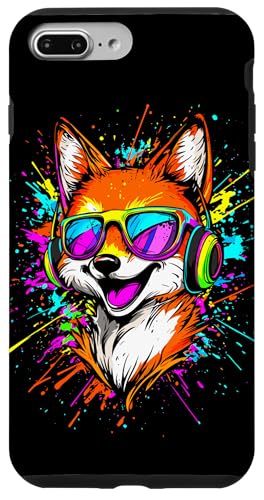 Hülle für iPhone 7 Plus/8 Plus Fuchs Kopfhörer Bunte Regenbogen Farben Rotfuchs DJ Füchse von Süßer Fuchs & Füchse Geschenk für Musik Liebhaber