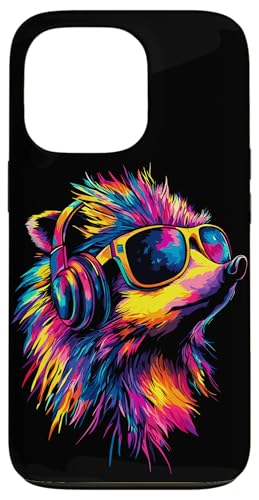 Hülle für iPhone 13 Pro Igel mit Kopfhörer Popart Sonnenbrille Regenbogen Süße Igel von Süßer Igel für Stacheltier Fans & Igel Liebhaber