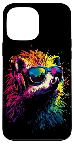 Hülle für iPhone 13 Pro Max Igel mit Kopfhörer Popart Sonnenbrille Regenbogen Süße Igel von Süßer Igel für Stacheltier Fans & Igel Liebhaber