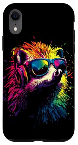 Hülle für iPhone XR Igel mit Kopfhörer Popart Sonnenbrille Regenbogen Süße Igel von Süßer Igel für Stacheltier Fans & Igel Liebhaber