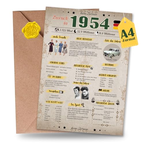 Sugeru Besondere Geburtstagskarte 70 mit Umschlag -DIN A4| 1954 Jahrgang Geschenk | 70 geburtstag frau mann | Sechzigsten Geburtstagsdeko lustig,Tolle Geschenkidee,Chronik,Karte,Jubiläum (70 Jahre) von Sugeru