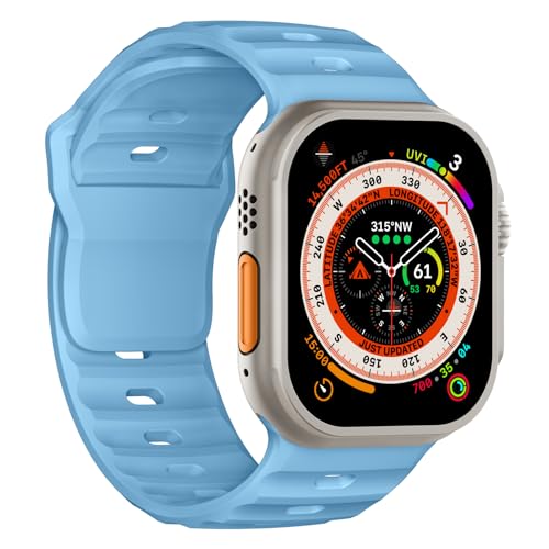 Sport Armband Kompatibel mit Apple Watch Ultra 2 Armband 49mm 46mm 45mm 44mm 42mm für Herren, Silikon Wasserdicht Band für Apple Watch 10 9 8 SE 7 6 5 4 3 Ultra, Hellblau von Suitisbest