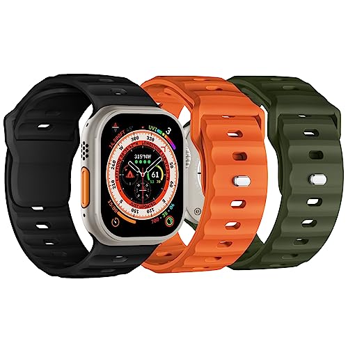 Suitisbest 3er Pack Sport Armband Kompatibel mit Apple Watch Ultra 2 / Ultra 49mm 44mm 45mm 42mm, Silikon Wasserdichtes Band mit Metall Druckknopf für iWatch Series 9 SE 8 7 6 5 4 3 Herren von Suitisbest