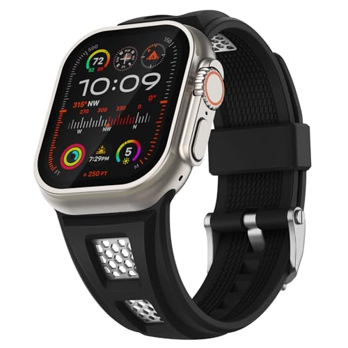 Suitisbest HexaPro Kompatibel mit Apple Watch Armband 49mm 45mm 44mm 42mm, Silikon Sport Ersatzarmband für iWatch Ultra 2 / Ultra Series 9 8 7 6 SE 5 4 3 2 1 Herren Schwarz von Suitisbest