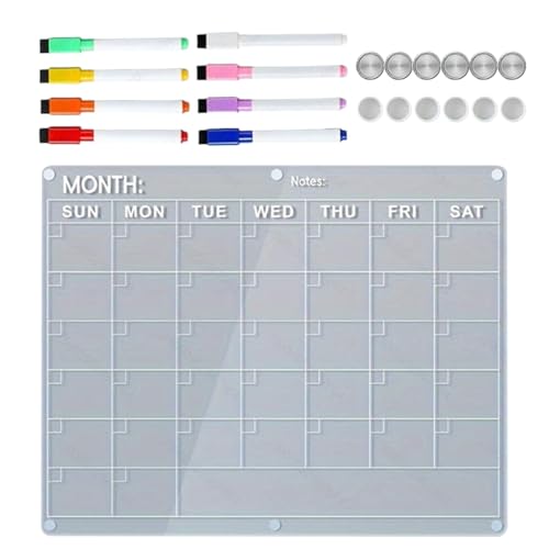 Transparenter Acryl-Kalender, Kalender, Planungstafel, magnetischer Wandkalender, Kühlschrankkalender, Acryl-Magnet-Monatskalender, mit 8 trockenen Radiergummis, schlankes und modernes Design, von Sulxyi