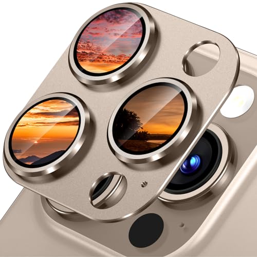 SumRioo Kameraschutz für iPhone 15 Pro/iPhone 15 Pro Max Kamera Panzerglasfolie, 9H Härte Linsenschutz Aluminiumlegierung, HD Kratzfest Kamera Schutzfolie für iPhone 15 Pro/iPhone 15 Pro Max - Gold von SumRioo