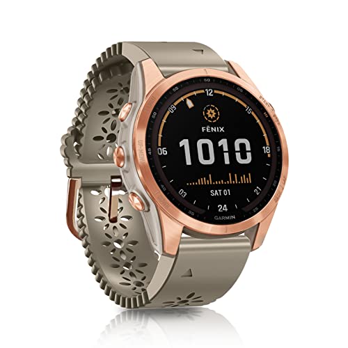 SumRioo QuickFit 20 mm Armband für Garmin Fenix 8 43 mm/7S Pro Solar/7S Pro/7S, Silikon Ausgehöhlt Blumenmuster Uhrenarmband für Garmin Fenix 6S Pro/6S/5S Plus/5S/Epix Pro 42 mm, Beige von SumRioo