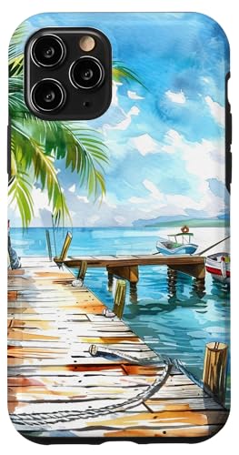 Hülle für iPhone 11 Pro Sommerurlaub Strand Aquarell Malerei Kunst Sonnenuntergang von Summer Painting