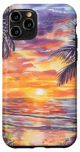Hülle für iPhone 11 Pro Strand Sommer Urlaub Aquarell Malerei Kunst Sonnenuntergang Sonnenaufgang von Summer Painting