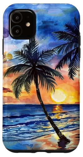 Hülle für iPhone 11 Sommerurlaub Strand Aquarell Malerei Kunst Sonnenuntergang von Summer Painting