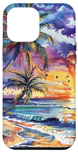 Hülle für iPhone 14 Plus Sommerurlaub Strand Aquarell Malerei Kunst Sonnenuntergang von Summer Painting