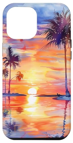 Hülle für iPhone 14 Pro Max Sommerurlaub Strand Aquarell Malerei Kunst Sonnenuntergang von Summer Painting