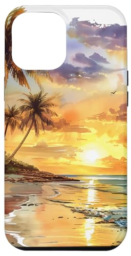 Hülle für iPhone 15 Plus Sommerurlaub Strand Aquarell Malerei Kunst Sonnenuntergang Wellen von Summer Painting