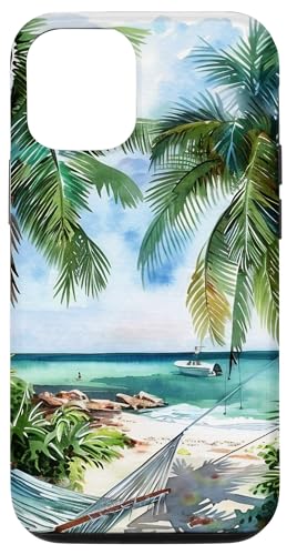 Hülle für iPhone 15 Pro Sommer Urlaub Strand Aquarell Malerei Kunst Sonnenuntergang Hängematte von Summer Painting