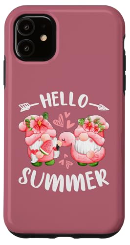 Hülle für iPhone 11 Sommer Wichtel Gnome mit Wassermelonen und rosa Schwimmring von Summer by Content Design Studio