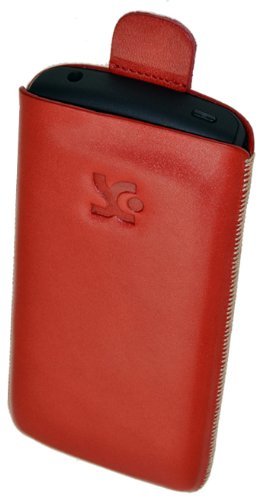 Original Suncase Echt Ledertasche (Lasche mit Rückzugfunktion) für LG E900 Optimus 7 in rot von Suncase