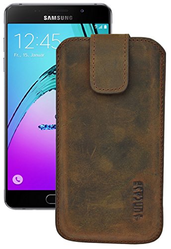 Suncase ECHT Ledertasche Leder Etui *Slim-Edition* für Samsung Galaxy A5 4G 2016 / Samsung Galaxy A5 2017 (mit Rückzugsfunktion und Magnetverschluss) antik-Coffee von Suncase