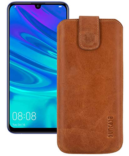 Suncase ECHT Ledertasche Leder Etui *Slim-Edition* kompatibel mit Huawei nova 8 SE Hülle (mit Rückzugsfunktion und Magnetverschluss) antik-Cognac von Suncase