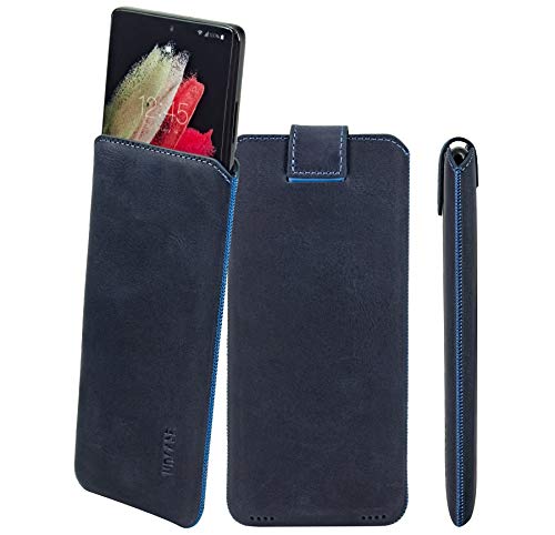 Suncase ECHT Ledertasche Leder Etui *Slim-Edition* kompatibel mit Motorola Moto g75 5G Hülle (mit Rückzugsfunktion und Magnetverschluss) in Pebble-Blue von Suncase