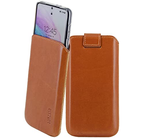 Suncase ECHT Ledertasche Leder Etui kompatibel mit Xiaomi Redmi Note 14 Pro Plus 5G Hülle Innenmaße: ca. 168 x 82 x 12 mm (passend nur mit Silikon/Case/Bumper) in Cognac von Suncase