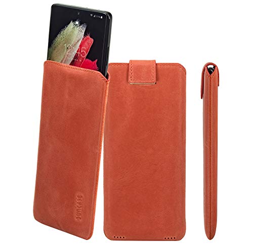 Suncase Echt Ledertasche kompatibel mit Samsung Galaxy A55 5G Tasche *Slim-Edition* Leder Etui (mit Rückzugsfunktion und Magnetverschluss) in antik lachsrosa von Suncase