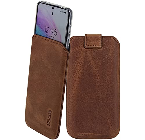 Suncase Etui Tasche kompatibel mit Motorola Moto G24 Hülle mit ZUSÄTZLICHER Silikon Case/Schale/Bumper Lasche mit Rückzugfunktion Ledertasche in antik-Coffee von Suncase