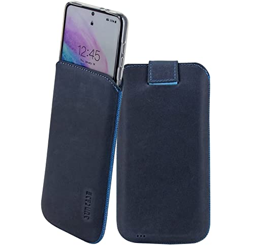 Suncase Leder Tasche kompatibel mit Samsung Galaxy S25 5G Hülle mit ZUSÄTZLICHER Case Handytasche (mit Rückzugsfunktion und Magnetverschluss) in Pebble-Blue von Suncase