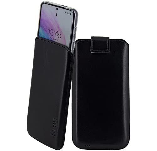 Suncase Leder Tasche kompatibel mit Sony Xperia 10 VI 6 (2024) Hülle mit ZUSÄTZLICHER Transparent Case | Schale | Silikon Handytasche (mit Rückzugsfunktion und Magnetverschluss) in schwarz von Suncase