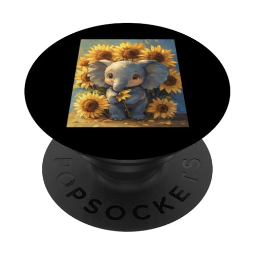 Elefant Sonnenblume Mädchen Dekor Jungen Kinder Sonnenblume Elefant PopSockets Klebender PopGrip von Sunflower Elephant Women Apparel Men Decorations