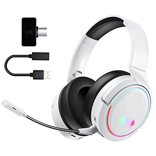 Kabelloses Gaming-Headset, Bluetooth Kopfhörer mit Mikrofon, 2,4 GHz Wireless Headphones Over-Ear Kopfhörer Surround Sound, Ultraniedrige Latenz für PS4, PS5, Switch, Xbox, PC, Laptop -Weiß von Sungive