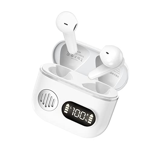 Sungive Kabellose Ohrhörer, Bluetooth 5.3 In-Ear-Kopfhörer mit LED-Leistungsanzeige, Ladekoffer, Stereo-Sound-Headset mit Mikrofon, kabellose Bluetooth Kopfhörer für Android iOS, Weiß von Sungive