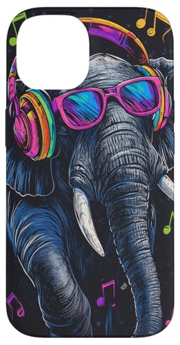 Hülle für iPhone 14 Elefant Musik Tier Kopfhörer Bunte Party von Sunglasses Animal art Fun Wildlife Festivals