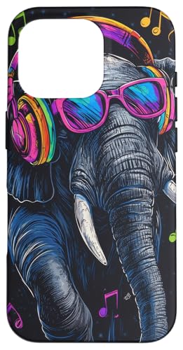 Hülle für iPhone 16 Pro Elefant Musik Tier Kopfhörer Bunte Party von Sunglasses Animal art Fun Wildlife Festivals