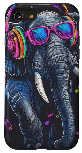 Hülle für iPhone SE (2020) / 7 / 8 Elefant Musik Tier Kopfhörer Bunte Party von Sunglasses Animal art Fun Wildlife Festivals