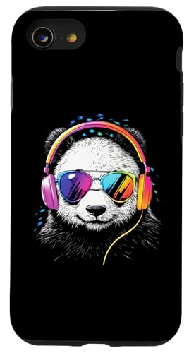 Hülle für iPhone SE (2020) / 7 / 8 Funky Cute Panda Love Bear Retro Kopfhörer Rave von Sunglasses Music lover Animal art Cool bear DJ