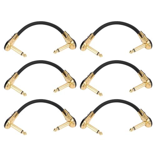 Sunicon 6 Stück Gitarren-Effektpedalkabel, 6 Zoll 1/4 Zoll rechtwinkliges Gitarren-Patchkabel, Instrumenteneffektpedal-Patchkabel für Mikrofon, Verstärker, Tastatur (Flat Head Gold) von Sunicon