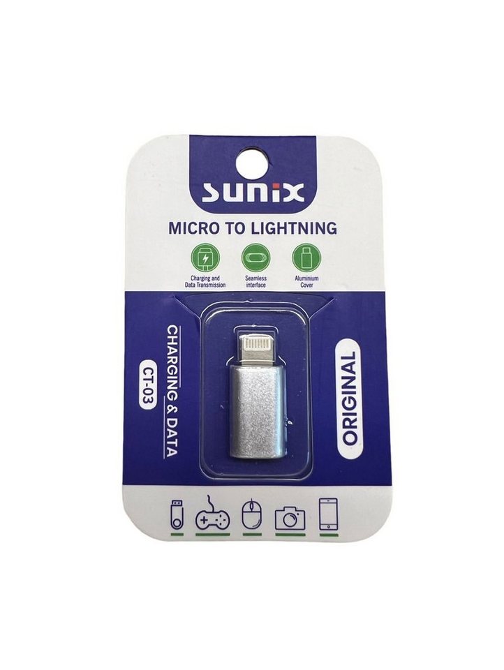 Sunix Adapter Micro-USB Buchse auf iPhone wandelt Micro-USB zu iPhone Silber USB-Adapter von Sunix