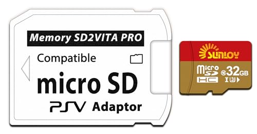 Sunloy SD2Vita 5.0 PS Vita Speicherkartenadapter mit 32 GB Micro SD Karte, High Speed microSDHC UHS-I Flash Speicherkarte mit PSV Micro SD Kartenadapter für PSV 1000/2000 PSTV FW 3.60 HENkaku Enso von Sunloy