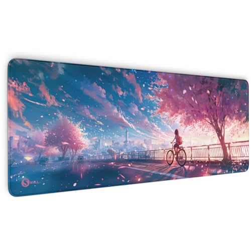 Gaming Mauspad XXL - 4 mm Dicke, Ultra-Glatte Oberfläche, Mousepad mit vernähten Rändern, rutschfest, modern, langlebiges Gaming Setup inkl. Desktop Wallpaper (Sakura City, 800 x 300 x 4 mm) von Sunnywall