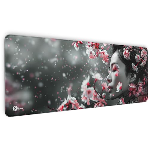 Gaming Mauspad XXL - 4 mm Premium-Dicke, Ultra-Glatte Oberfläche, Mousepad mit vernähten Rändern, rutschfest - stylisch & langlebig für Dein Gaming Setup (Asian Girl Sakura, 800 x 300 x 4 mm) von Sunnywall