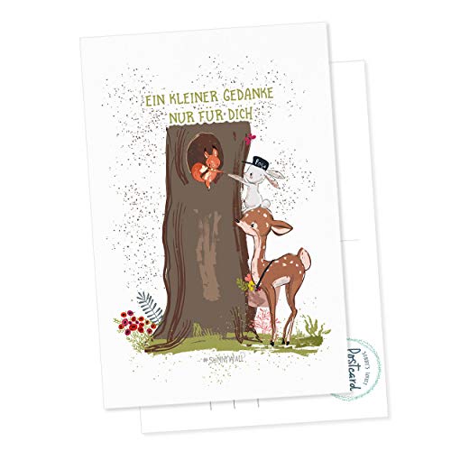 Postkarte Geschenkkarte Hase Rehkid Eichhörnchen Ein kleiner Gedanke nur für Dich von Sunnywall